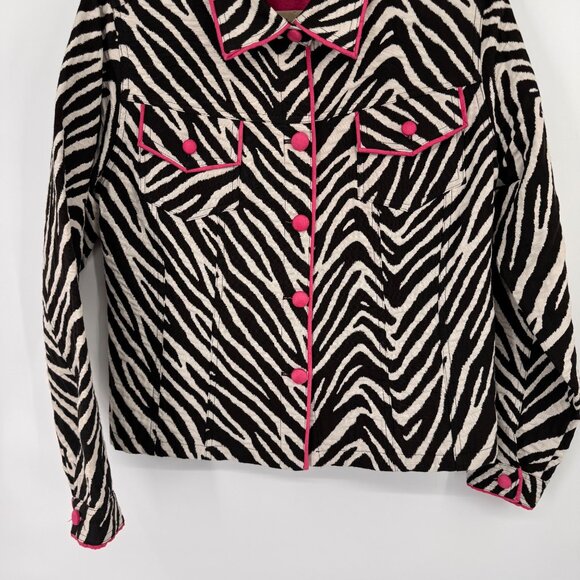 3 Sisisters Zebra Print Jacket  Pink Piping  Buttons Cotton Womens Size Large - Picture 6 of 14